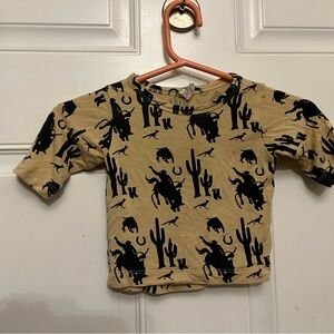 Kate Quinn Tan Long Sleeve Kids Tee with Black Western Print
